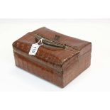 Crocodile Leather vintage Vanity case with washed Silk interior, contains Hallmarked Silver &