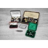 Various items to include cufflinks, dress studs, pen knife and a small cigarette box