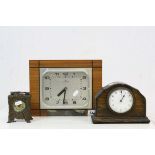 Two vintage Mantle Clocks, one wooden cased & a Junghans Resonic wall Clock