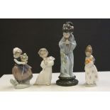 Four vintage Lladro ceramic figurines to include a girl with basket of Oranges, girl with basket
