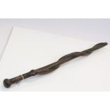 Vintage carved Wooden Folk Art walking stick with Snake wrapped round the length, measures