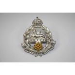 A East Lancashire Regiment Officers Silver Gilt Plated Cap Badge With Rear Lug Fixings And Maker