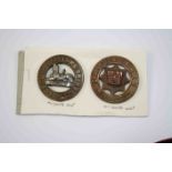 Two Brass Helmet Plate Badges For The South Staffordshire And The East Surrey Regiments.