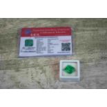 Loose octagon cut emerald, accompanying certificate stating weight 7.37 carats, dimensions 11.56 x