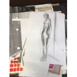 A folder containing a large amount of academic drawing, nude still life and portrait studies