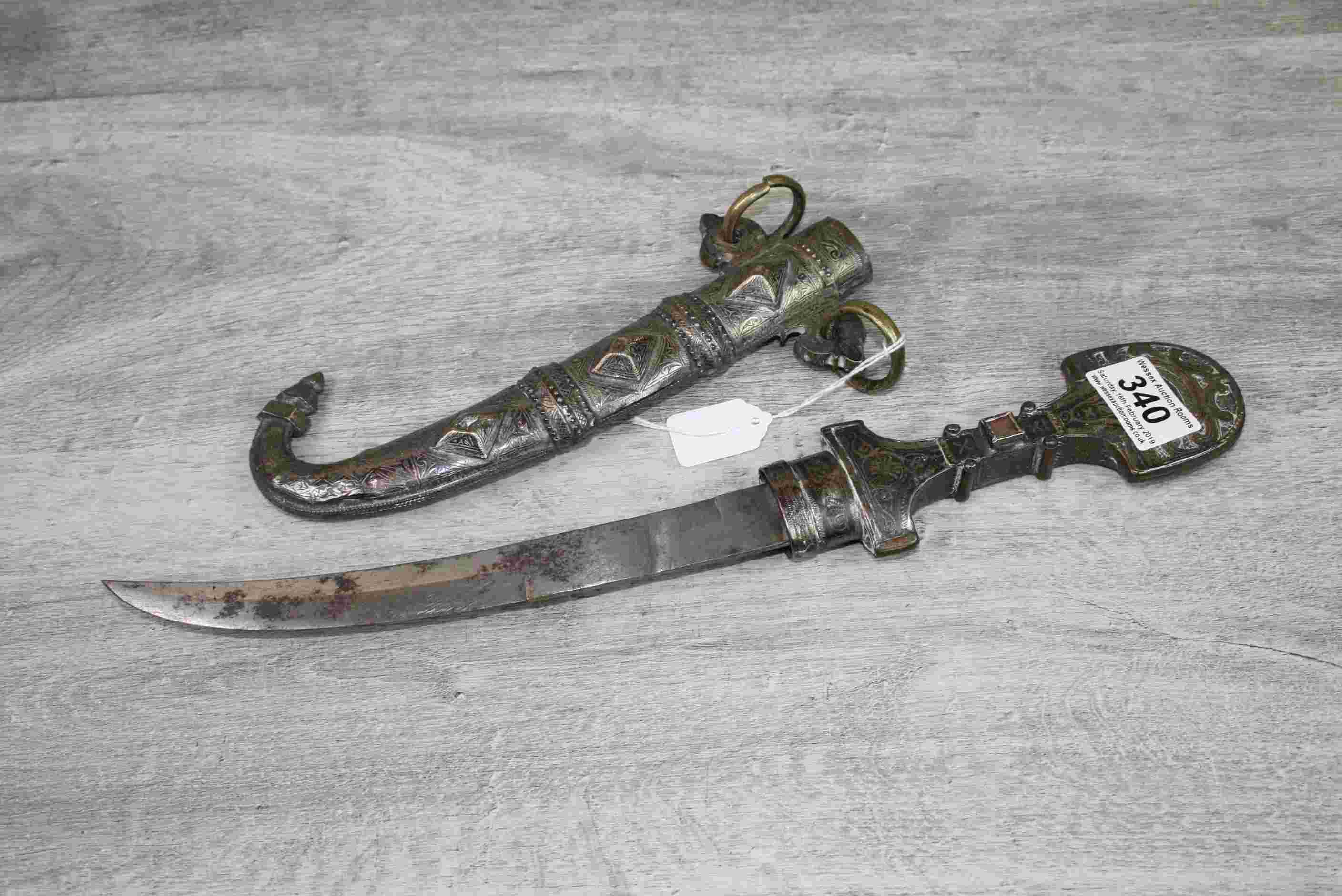 Middle Eastern decorative dagger with scabbard, fully decorated handle set with hardstone, length - Image 3 of 3