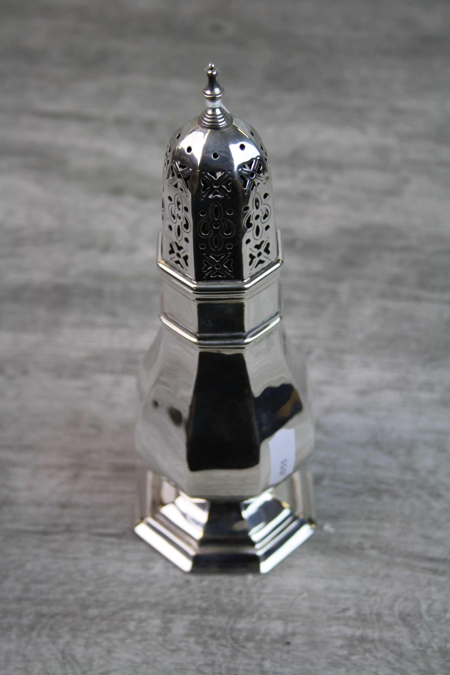 Edwardian silver sugar caster of octagonal baluster form, raised on moulded foot, makers Josiah - Image 3 of 5