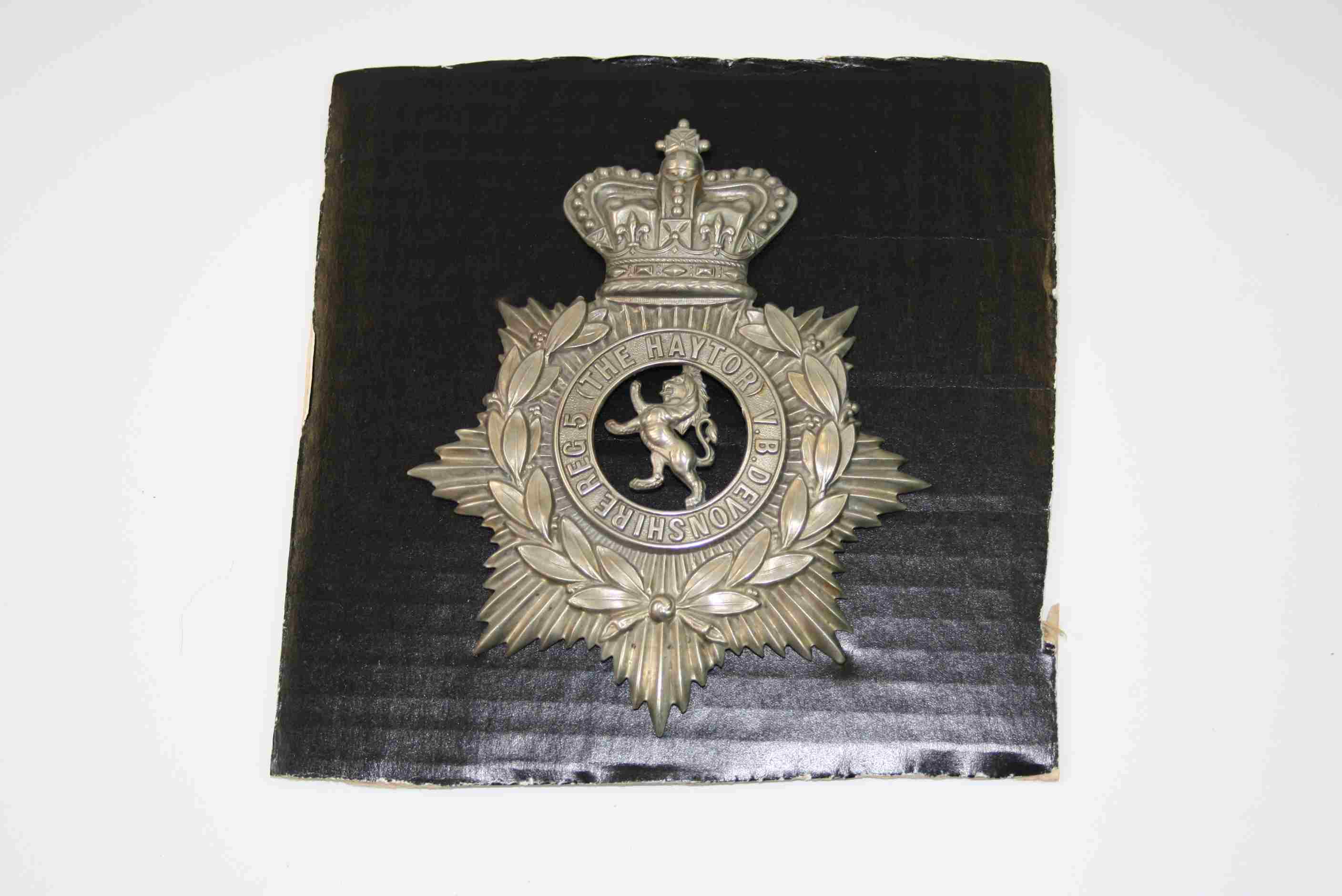 Victorian Badge / Helmet Plate Of The Devonshire Regiment 5th Haytor Volunteer Battalion. At The