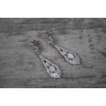 Pair of Silver Art Deco Style Drop Earrings with Opal Panels