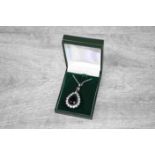 Silver and CZ Pear Shaped Pendant Necklace in the Renaissance Style