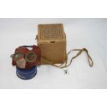 Vintage World War Two Childs Red & Blue Gas Mask With Original Box.