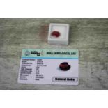 Loose ruby, oval mixed cut, accompanying certificate stating weight as 6.00 carats, measuring 11 x 9