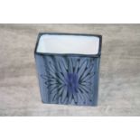 1960s Troika slab vase, blue ground with loose floral decoration, glazed finish. printed mark to