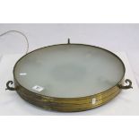 Brass framed circular display light with Glazed top and three hanging loops, measures
