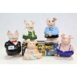 Five Wade ceramic Nat West Pig Money boxes, to include; mum, dad, son, daughter and baby plus a