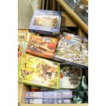 Large collection of vintage Jigsaws in three boxes including Waddingtons, Arrow Puzzles, Falcon,