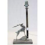 Chromed Art Deco lamp with Stag on stepped oblong base, stands approximately 15 inches high