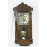 Early 20th century Oak Cased Hanging Wall Clock with Brass Dial