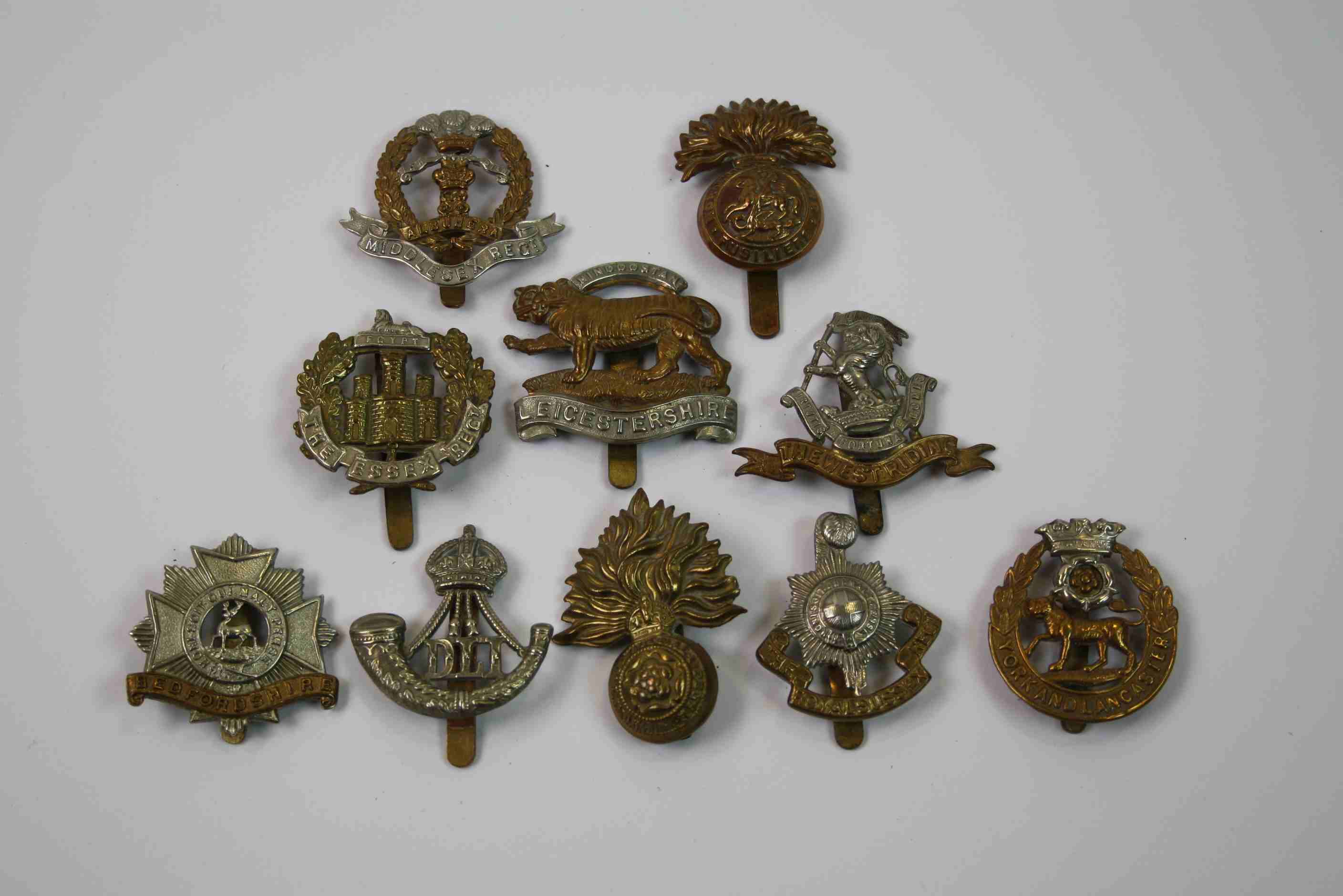 A Collection Of Ten British Military Regimental Cap Badges To Include : Middlesex Regiment, York And - Image 2 of 12