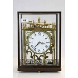 Interesting Wood & Glass cased Brass Mantle Clock, with Ball Bearing operation and Roman numerals to