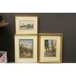 Three vintage framed and glazed Watercolours to include a Village Landscape, a Continental street