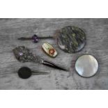 Small collection of costume jewellery to include marcasite, paste and black onyx tapered brooch,