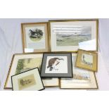 Six vintage framed & glazed Watercolours, mainly Landscapes and a Print with hand colouring