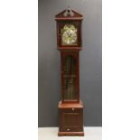 Modern Georgian Style Longcase Clock, the brass and silvered face with Moon Dial and Date, Day,