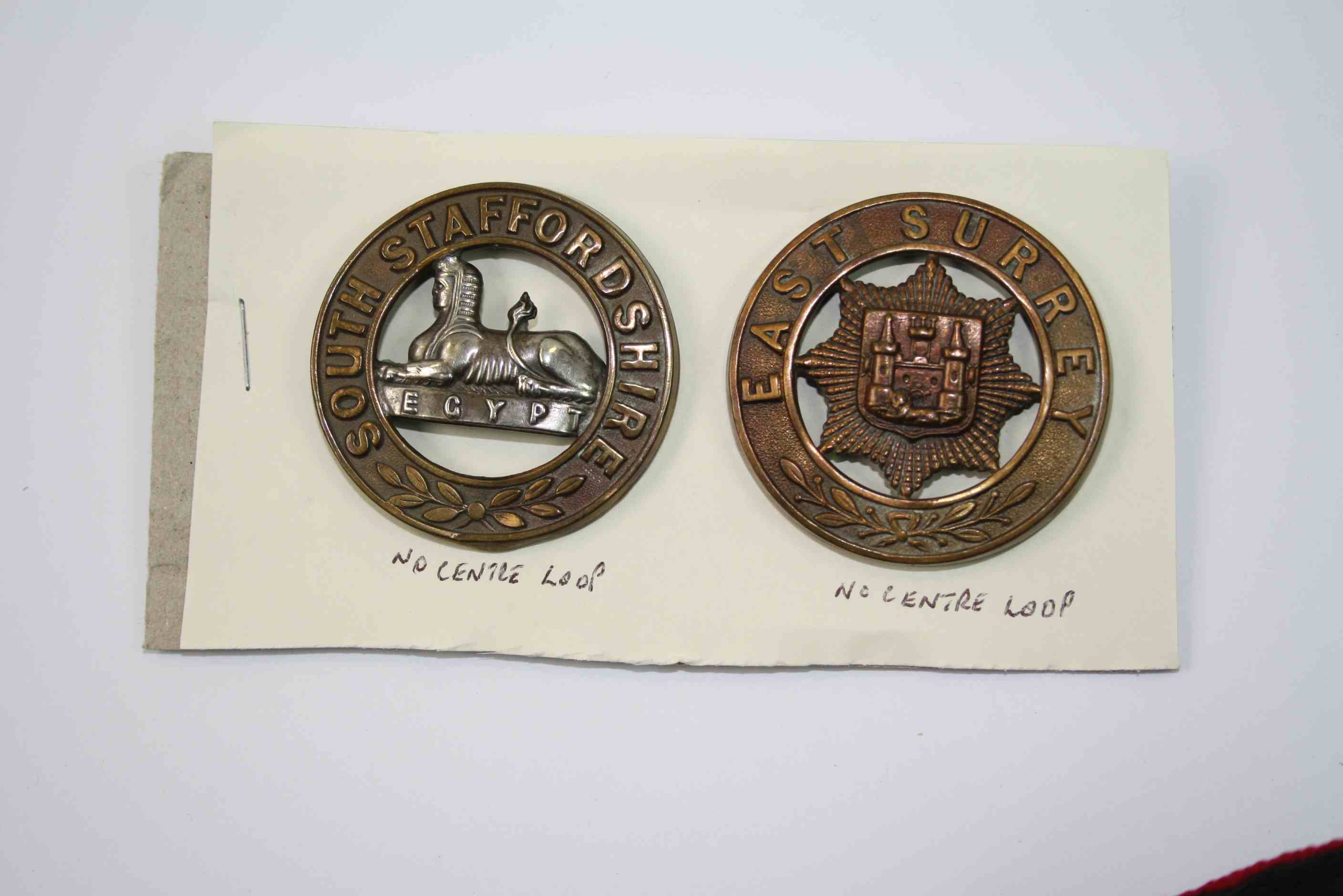 Two Brass Helmet Plate Badges For The South Staffordshire And The East Surrey Regiments. - Image 2 of 4