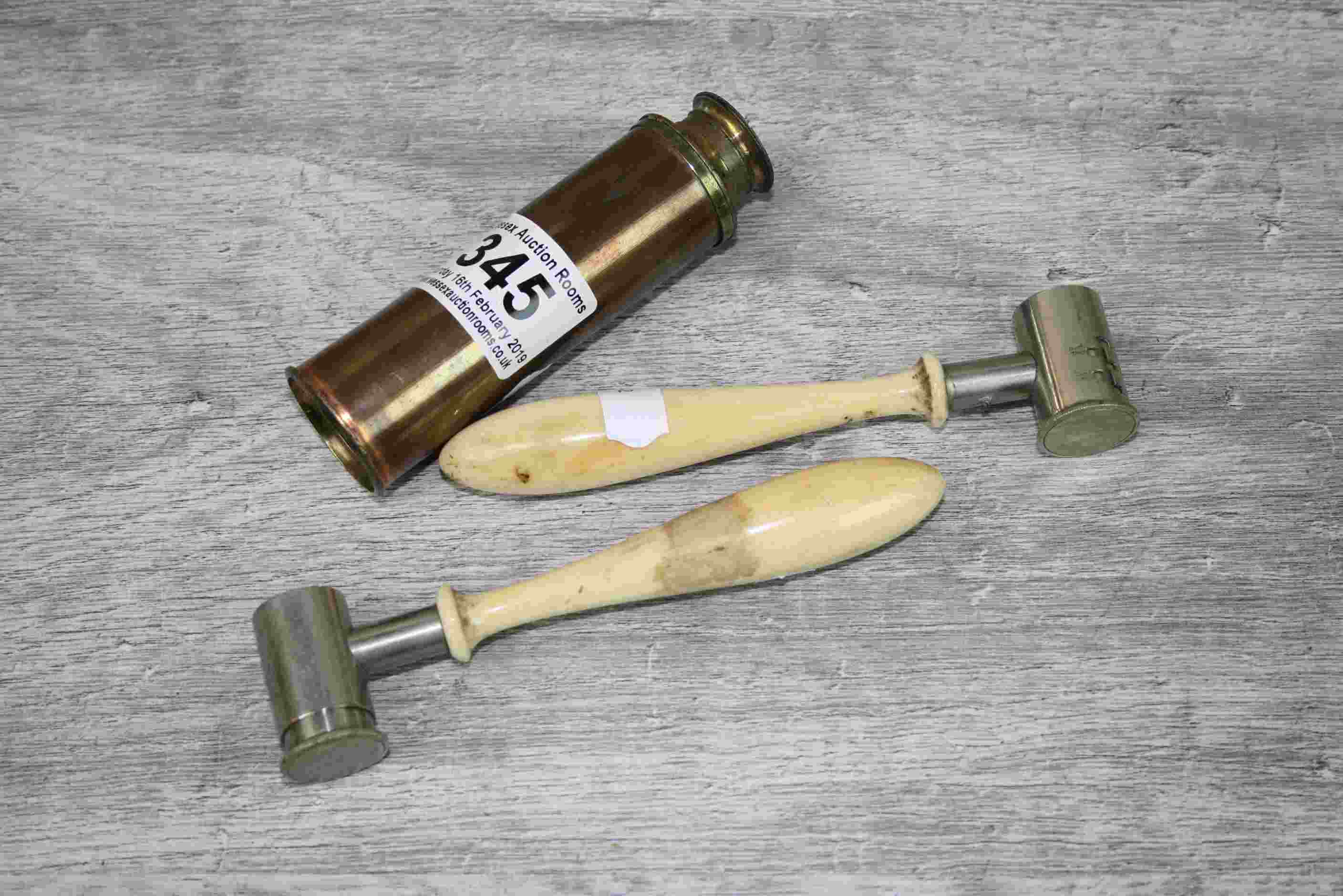 Victorian ivory handled shotgun measure tools, makers James Dixon & Sons together with a single