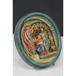 Compton Arts Pottery Religious scene plaque with hand painted decoration and makers mark to reverse,