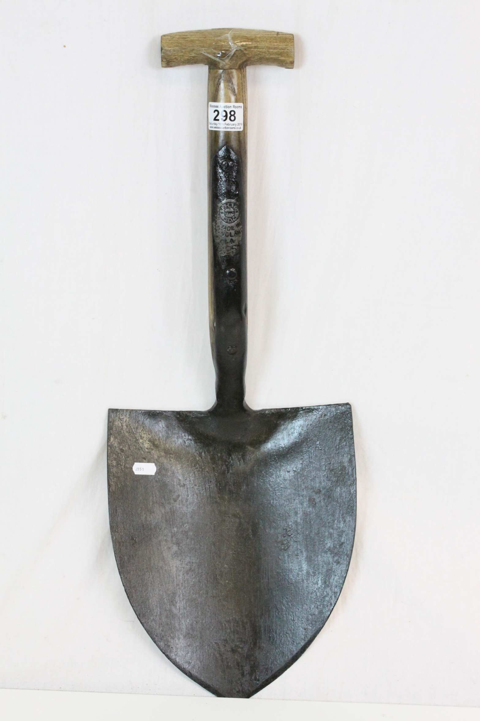 1950's dated Military Broad Arrow marked short handled Shovel by "Stockton Heath", with shield