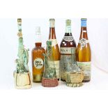 Eight vintage glass Alcohol bottles to include Chianti and over size Shop Display examples