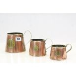 Set of Three Copper Graduating Ale Measures / Tankards