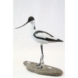 Mike Wood hand painted large Wooden model of an "Avocet" and dated 2006, stands approx 37cm tall