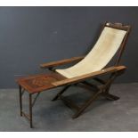 Early 20th century Teak First Class Cruise Liner Folding Steamer Chair with Canvas Seat, Extending