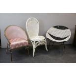 1960's Black and White Vinyl Tub Chair on Metal Legs plus Two Other Chairs