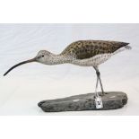 Large Mike Wood hand painted Wooden model of a "Curlew" and dated 10/2000, stands approx 25.5cm