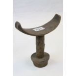 Vintage carved African Wooden Head Rest on single column support, possibly Somalian, measures approx