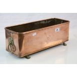 Large Copper Planter with Brass Lion Mask Handles and Paw Feet, 43cms long