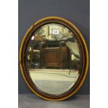 Edwardian Mahogany and Satinwood Oval Framed Bevelled Edge Mirror, 59cms high