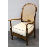 1930's Oak Low Elbow Chair with Cane Back and Cushion Seat