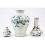 Three vintage Cobridge Pottery glazed Stoneware Vases in varying sizes with Perriwinkle pattern,