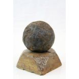 English Civil War 17th century Cannon Ball on Wooden Stand