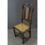 George III Mahogany Corner Chair together with 17th century Chair with Cane Seat and Back Panel (