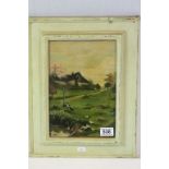 Oil Painting Picnic by Duck Pond with monogram