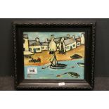 Oil Painting with label to back titled ' Fisherman's Houses Finistere ' monogrammed RW