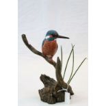 Mike Wood hand painted Wooden model of a "Kingfisher" and dated 2004, stands approx 26cm tall