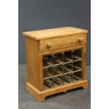 Pine Unit with a single drawer above Twelve Bottle Wine Rack, 48cms wide x 52cms high