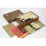 Wooden boxed vintage Mah Jong set, with Bone & Wood tiles, instruction books etc